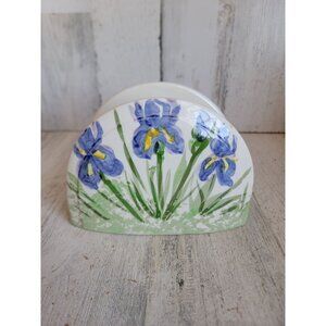 Vintage blue iris flower Napkin holder ceramic home decor kitchen
